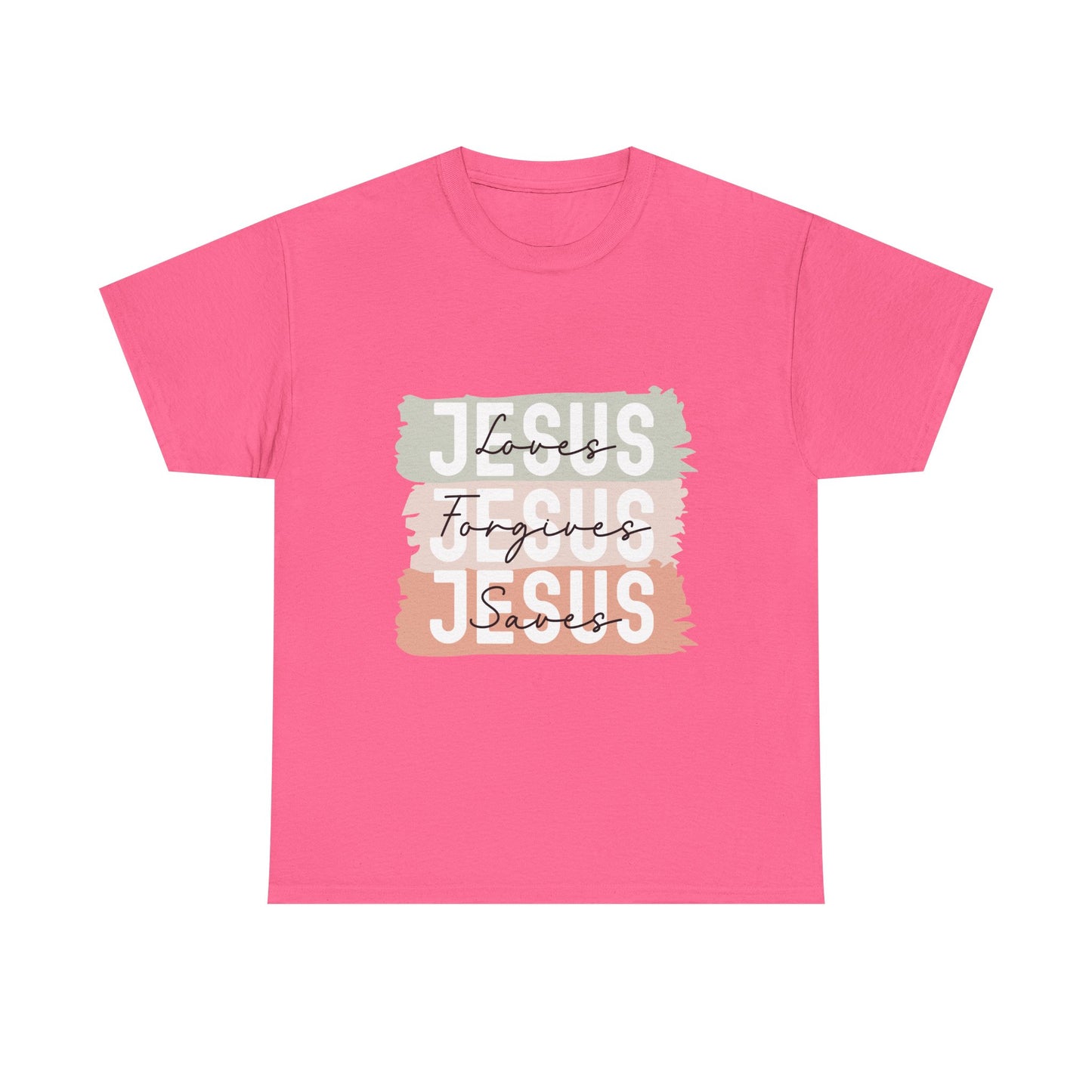 Jesus Loves, Jesus Forgives, Jesus Saves - Faith-Inspired Cotton Tee