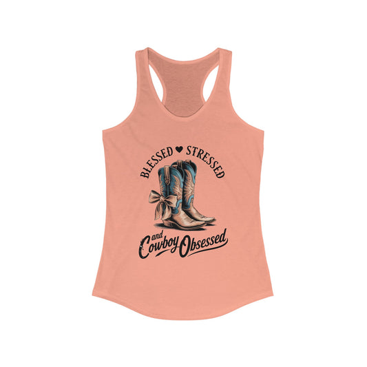 Blessed Stressed Cowboy Obsessed Racerback Tank for Women