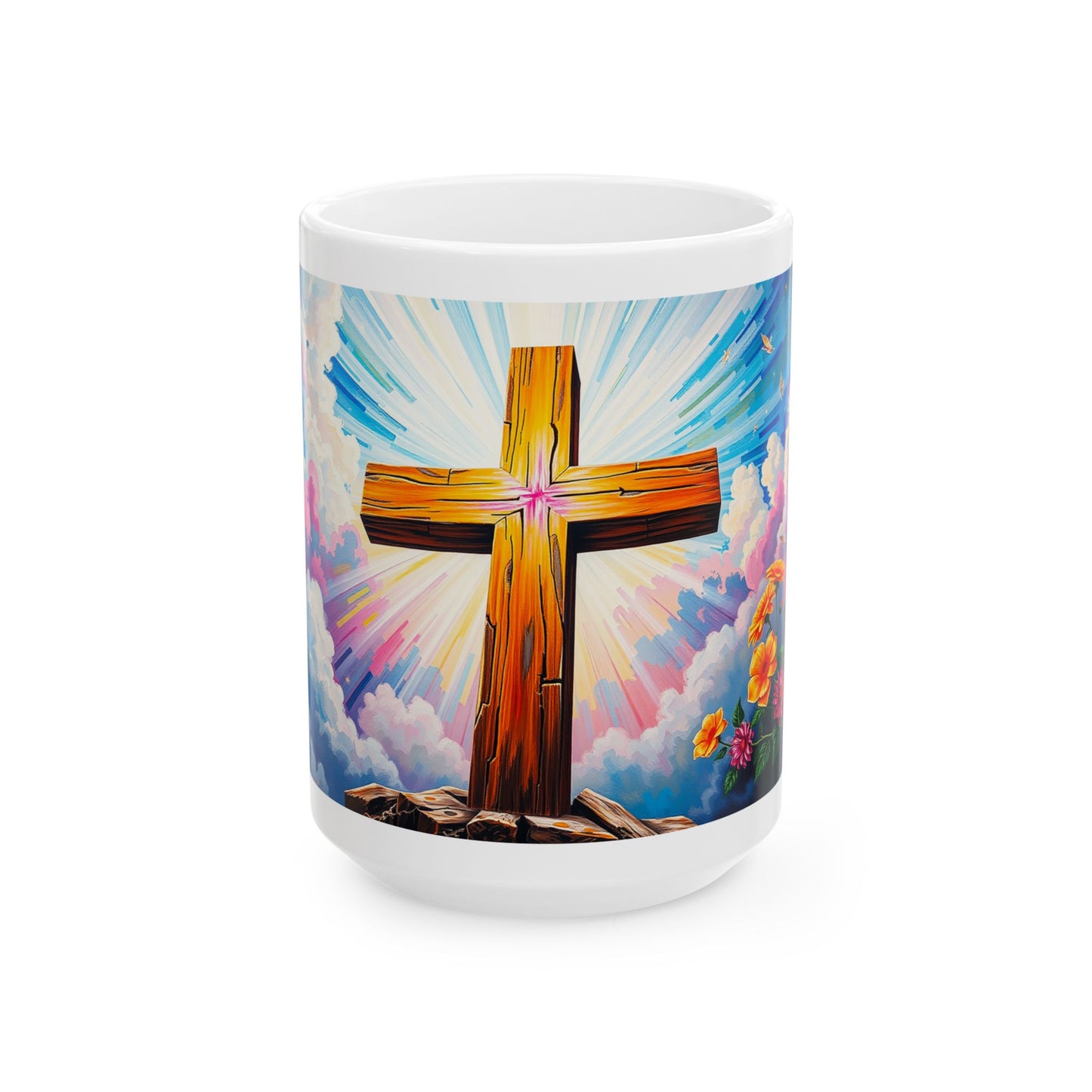 Inspirational Christian Ceramic Mug - Beautiful Cross Design - 11oz & 15oz