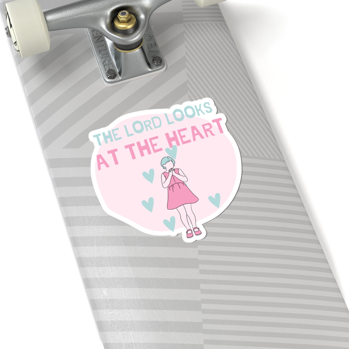 Clip Art Pink and Teal Girl Praying The Lord Looks at the Heart Sticker