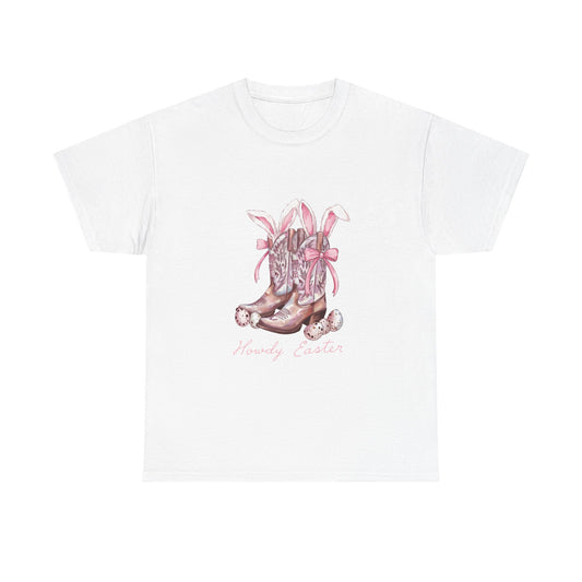 Howdy Easter Pink Cowgirl Boots - Cotton Tee