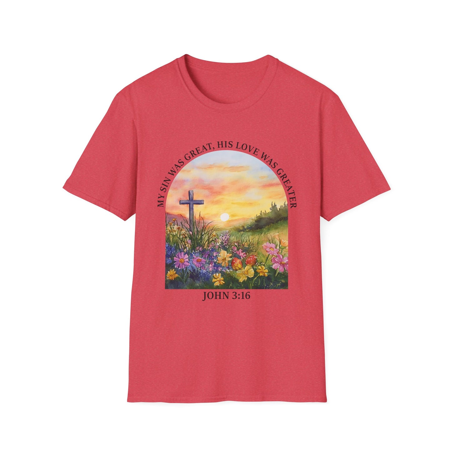 Inspirational Faith T-Shirt - John 3:16 Sunset Design