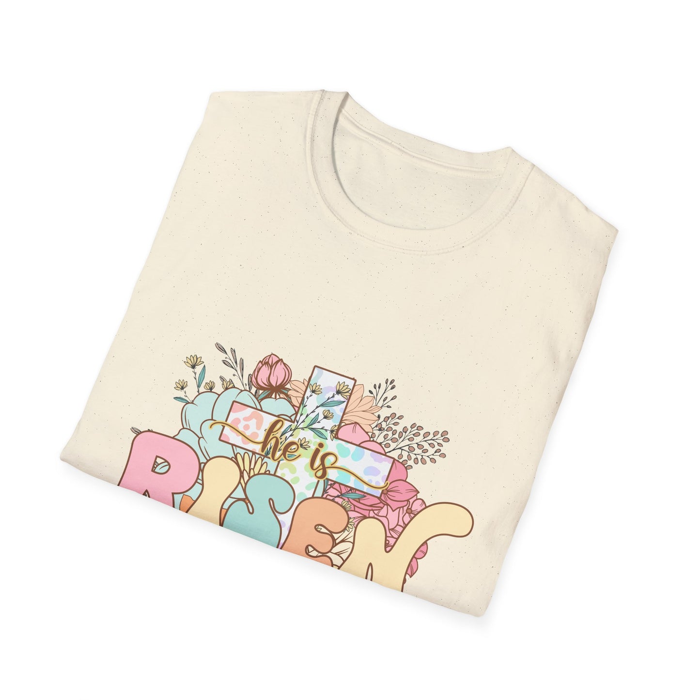 Risen Cross Unisex Softstyle T-Shirt - Inspirational Graphic Tee for Faith and Everyday Wear