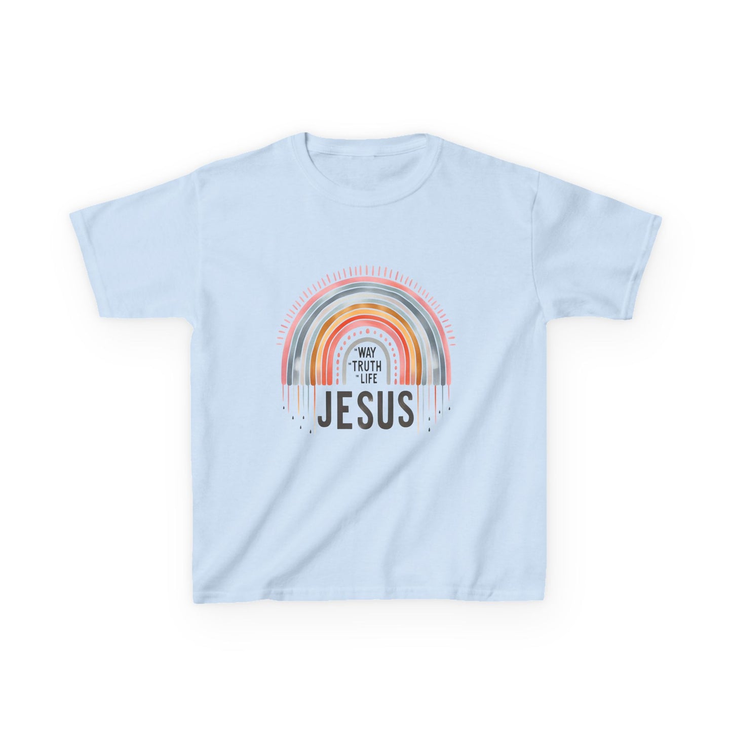 Kids Rainbow Jesus Tee - Heavy Cotton Shirt for Faith-Inspired Youth