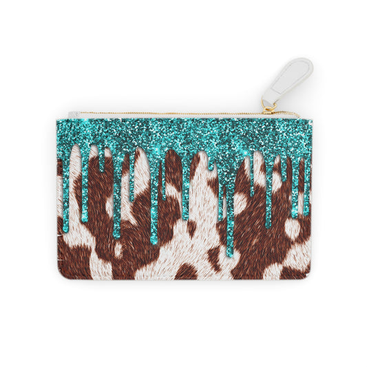 Glitter Drip Mini Clutch Bag - Western Stylish Cow Print Purse for Parties and Night Out