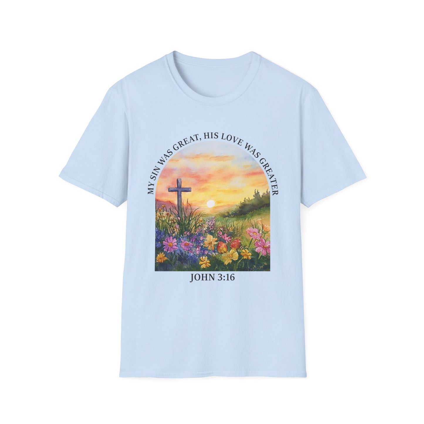 Inspirational Faith T-Shirt - John 3:16 Sunset Design