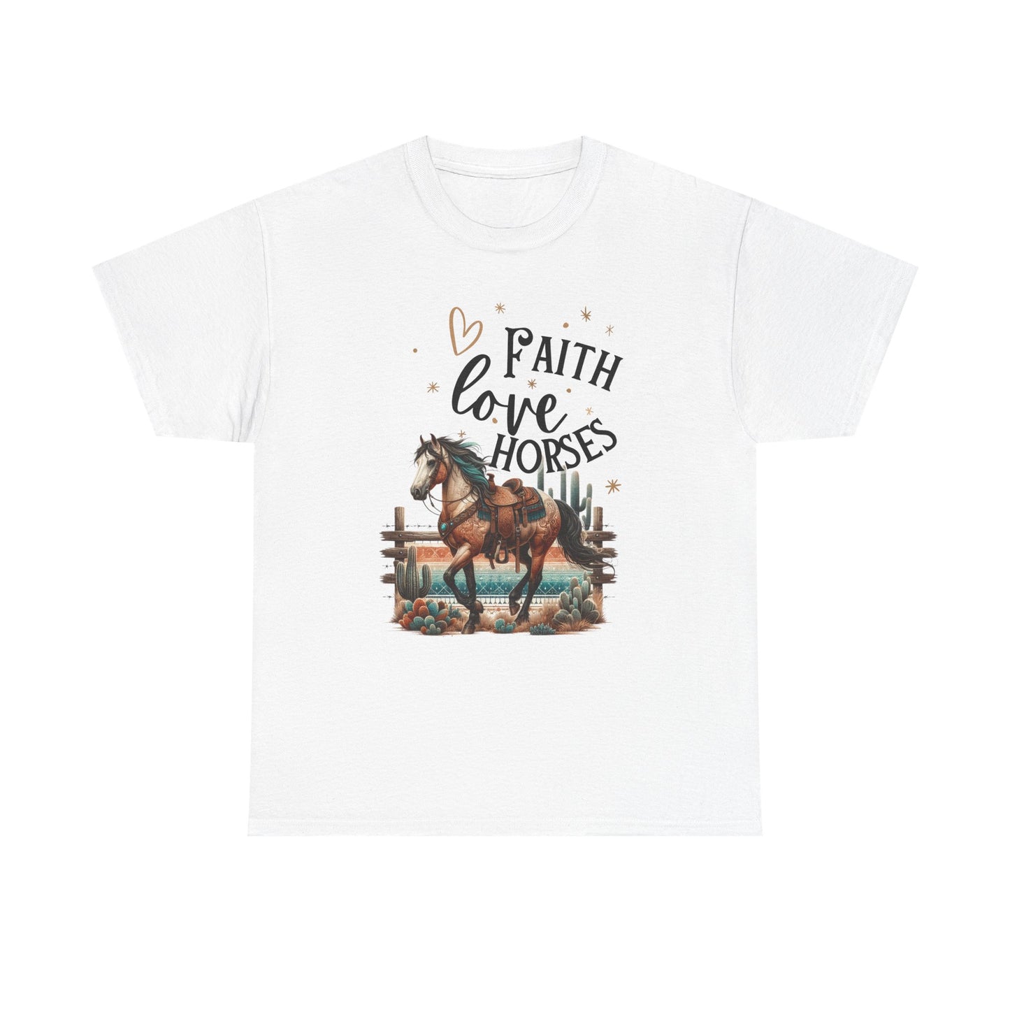 Western Themed T-Shirt for Horse Lovers - Faith Love Horses