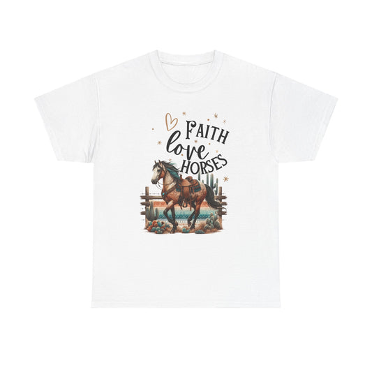 Western Themed T-Shirt for Horse Lovers - Faith Love Horses