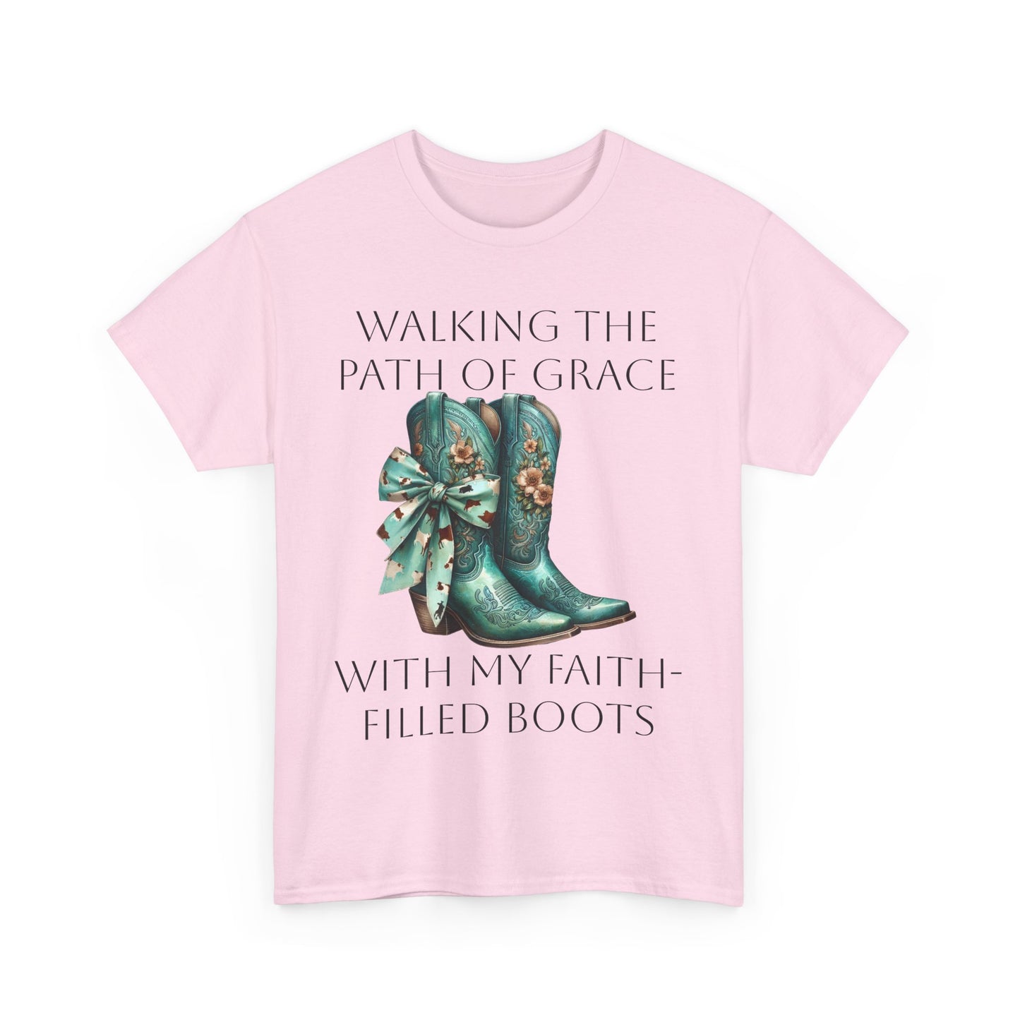 Walking the Path of Grace Tee - Unisex Heavy Cotton Shirt with Faith-Filled Boots Design