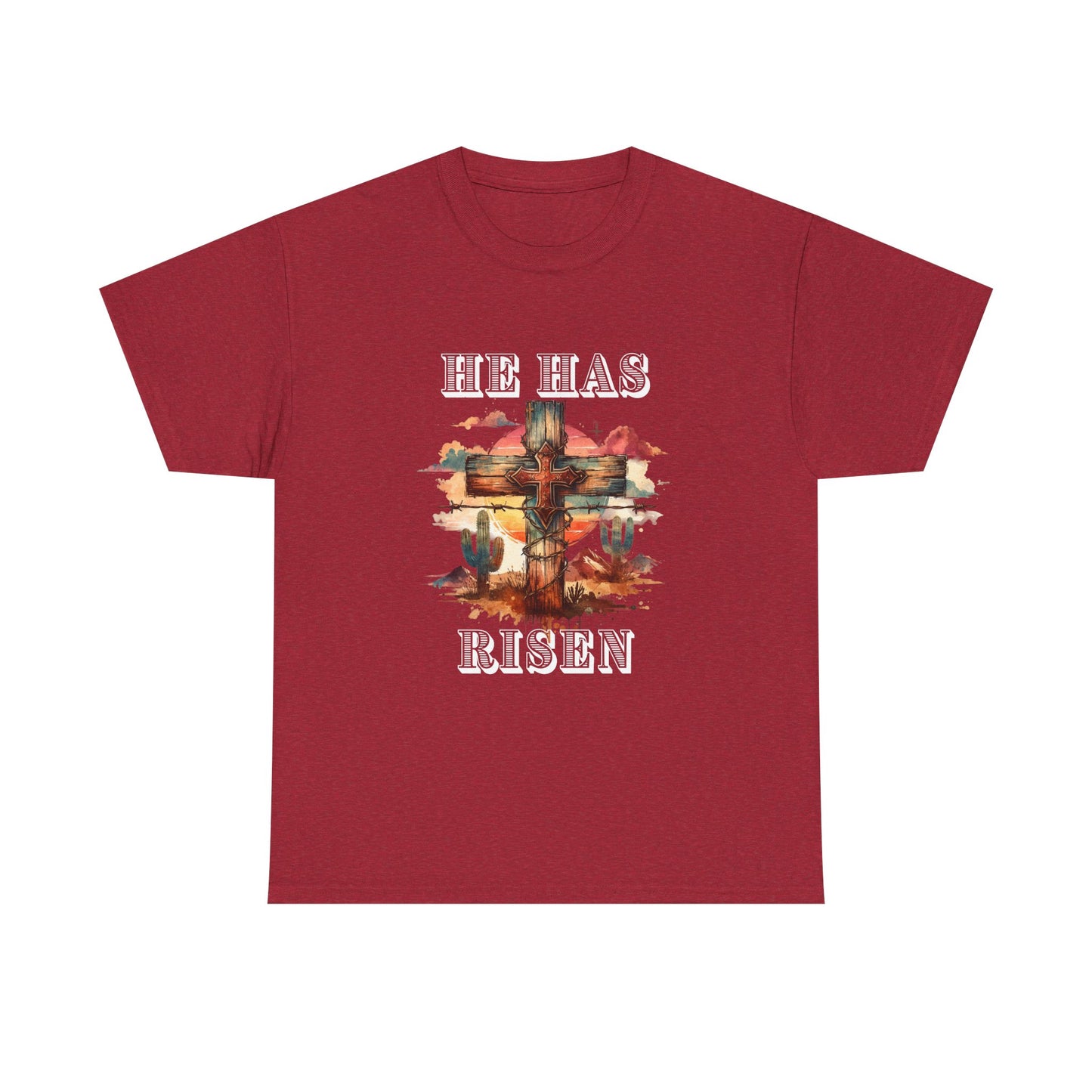 Desert Faith Unisex Heavy Cotton Tee - "He Has Risen" Graphic