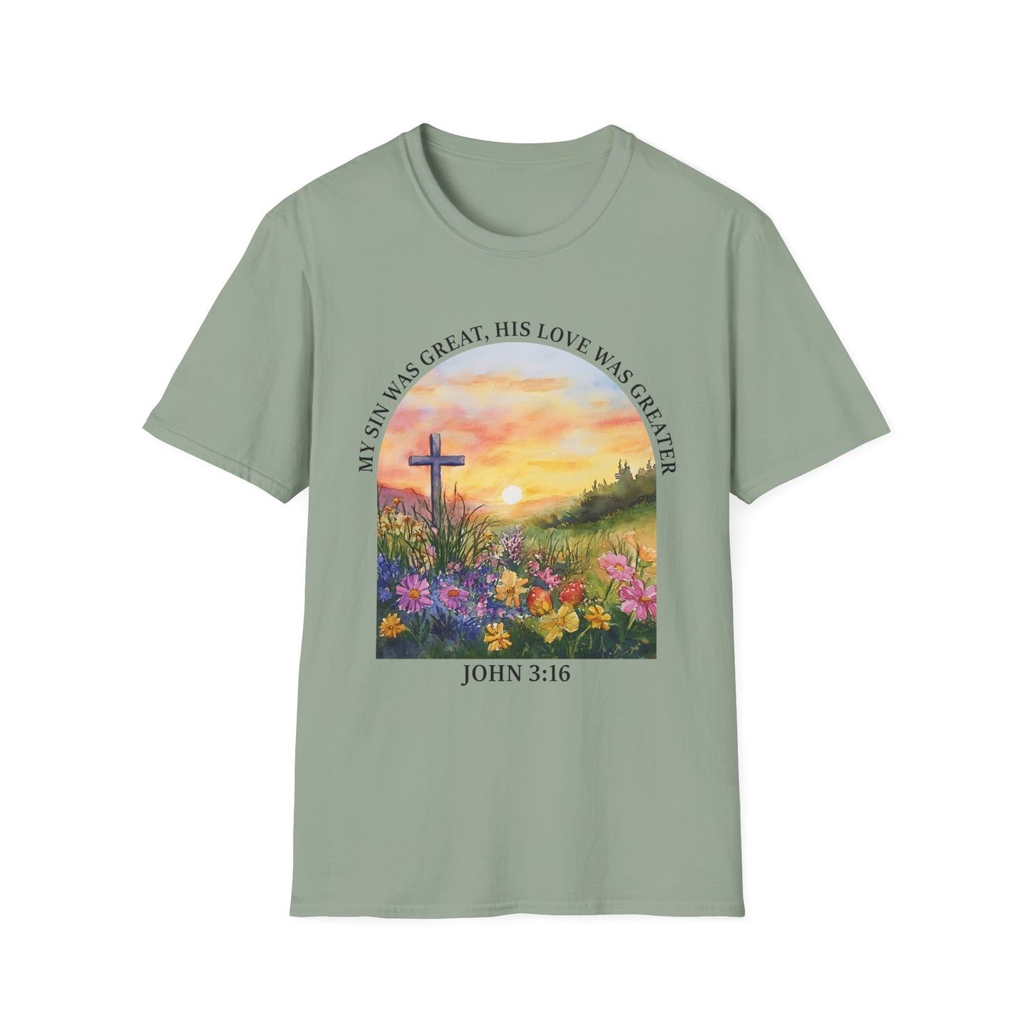 Inspirational Faith T-Shirt - John 3:16 Sunset Design