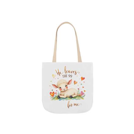 Whimsical Canvas Tote Bag with Colorful Straps - "He Leaves the 99 for Me" Design