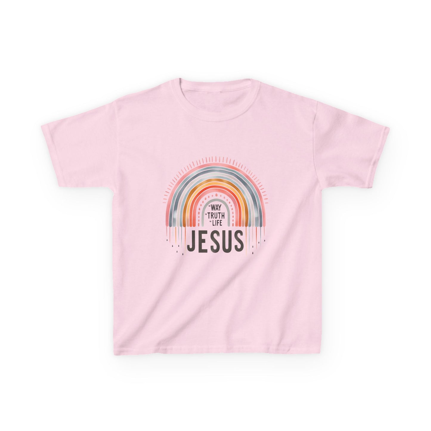 Kids Rainbow Jesus Tee - Heavy Cotton Shirt for Faith-Inspired Youth