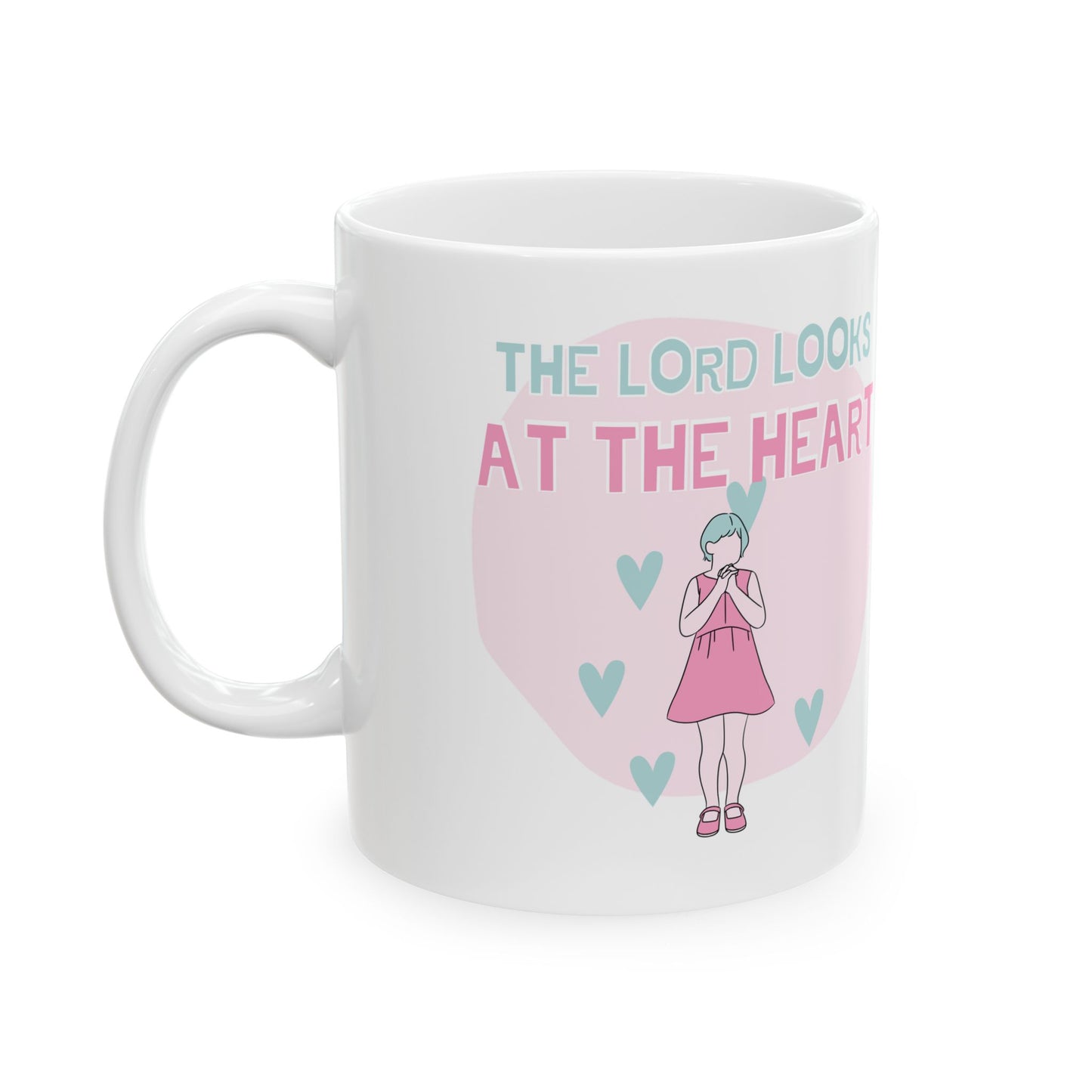 Inspirational Ceramic Mug - "The Lord Looks at the Heart" - Perfect Gift for Coffee Lovers and Prayer Enthusiasts