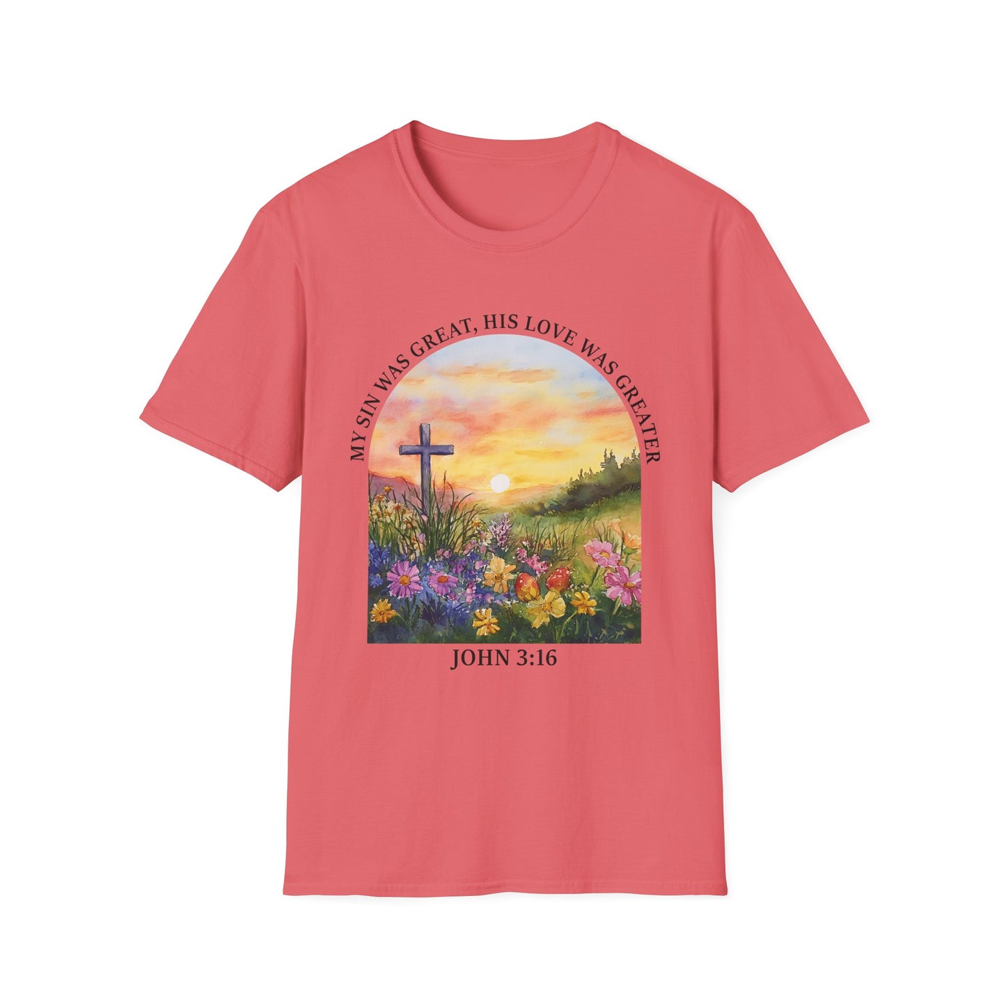 Inspirational Faith T-Shirt - John 3:16 Sunset Design