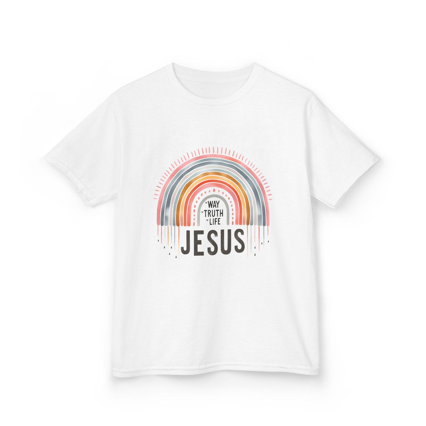 Kids Rainbow Jesus Tee - Heavy Cotton Shirt for Faith-Inspired Youth