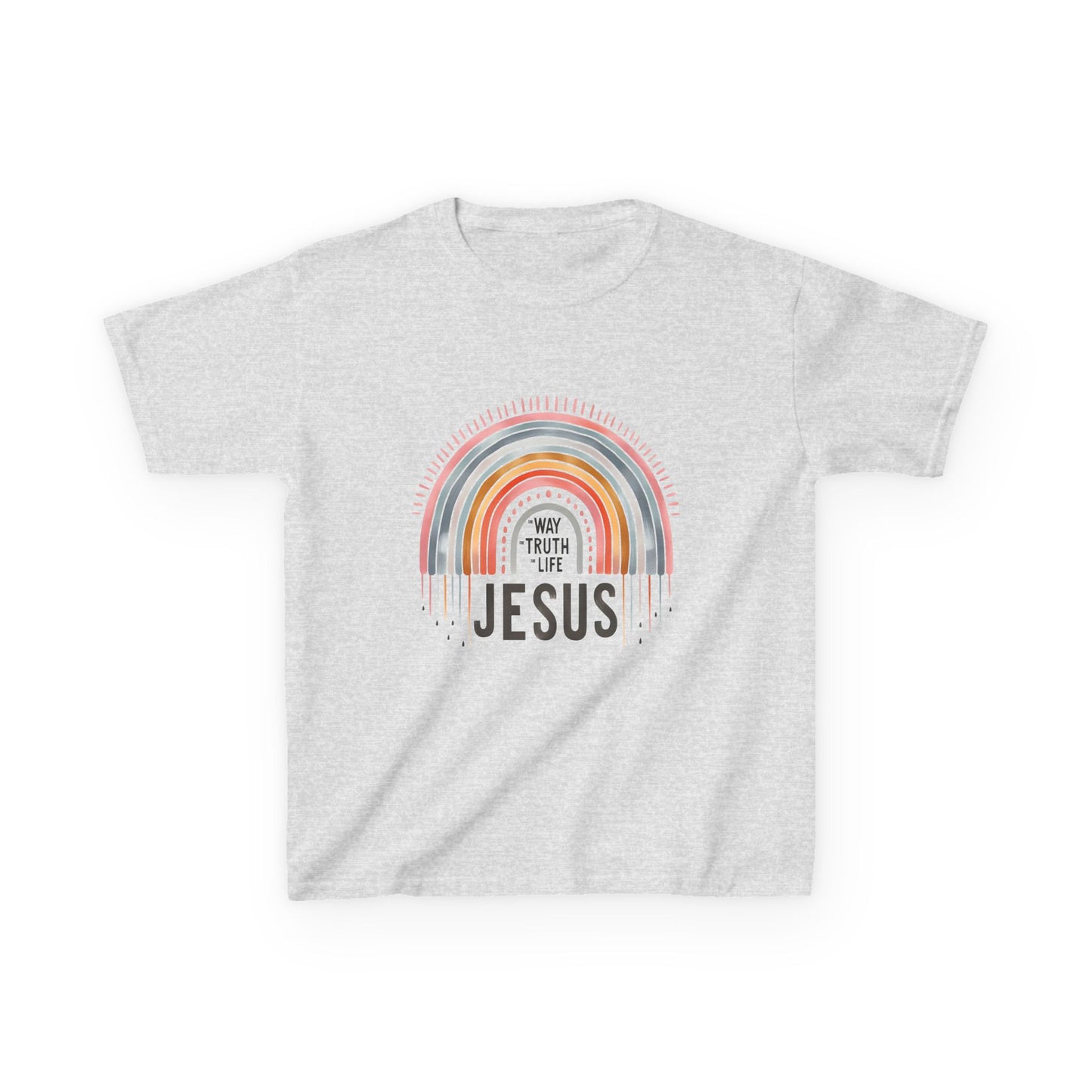 Kids Rainbow Jesus Tee - Heavy Cotton Shirt for Faith-Inspired Youth