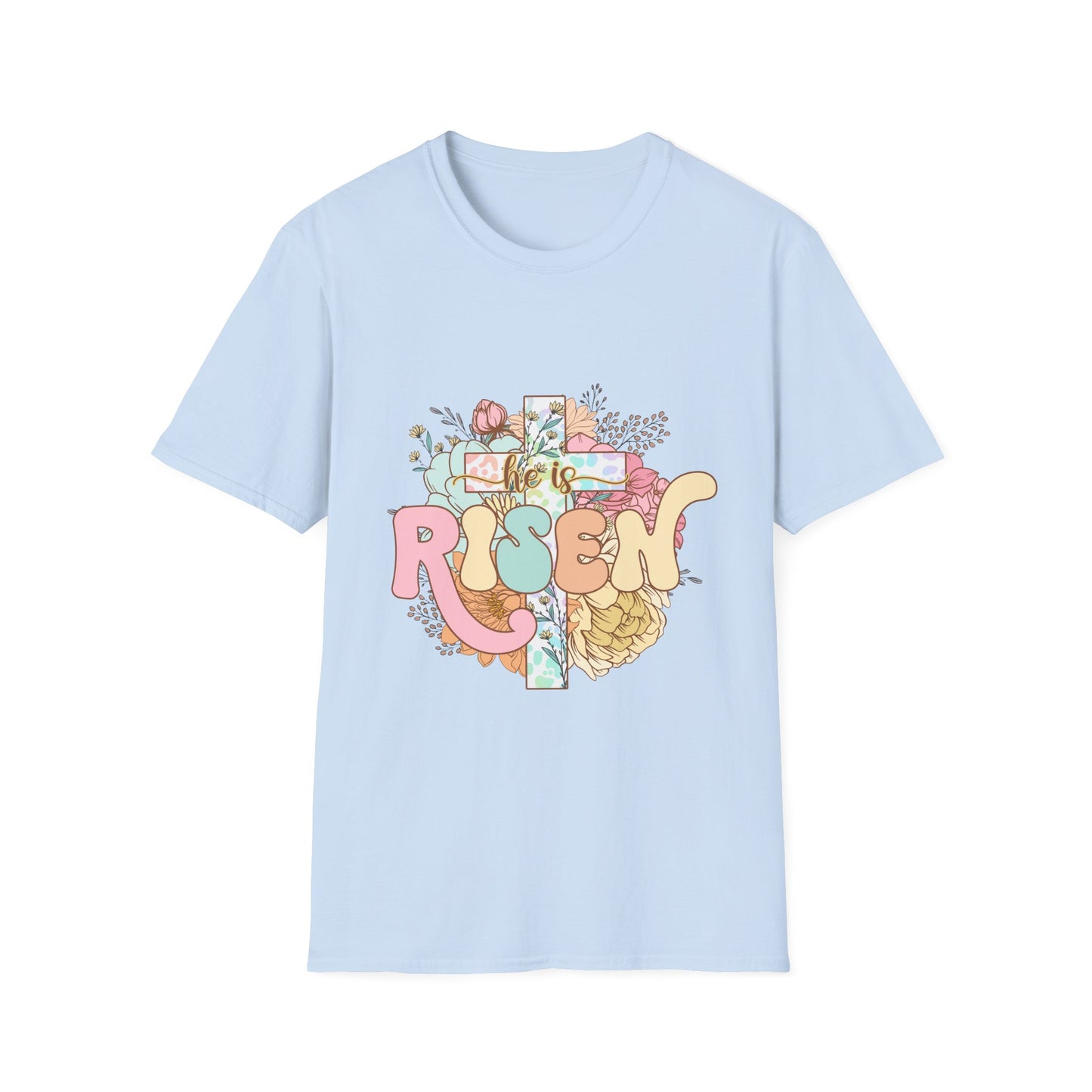 Risen Cross Unisex Softstyle T-Shirt - Inspirational Graphic Tee for Faith and Everyday Wear