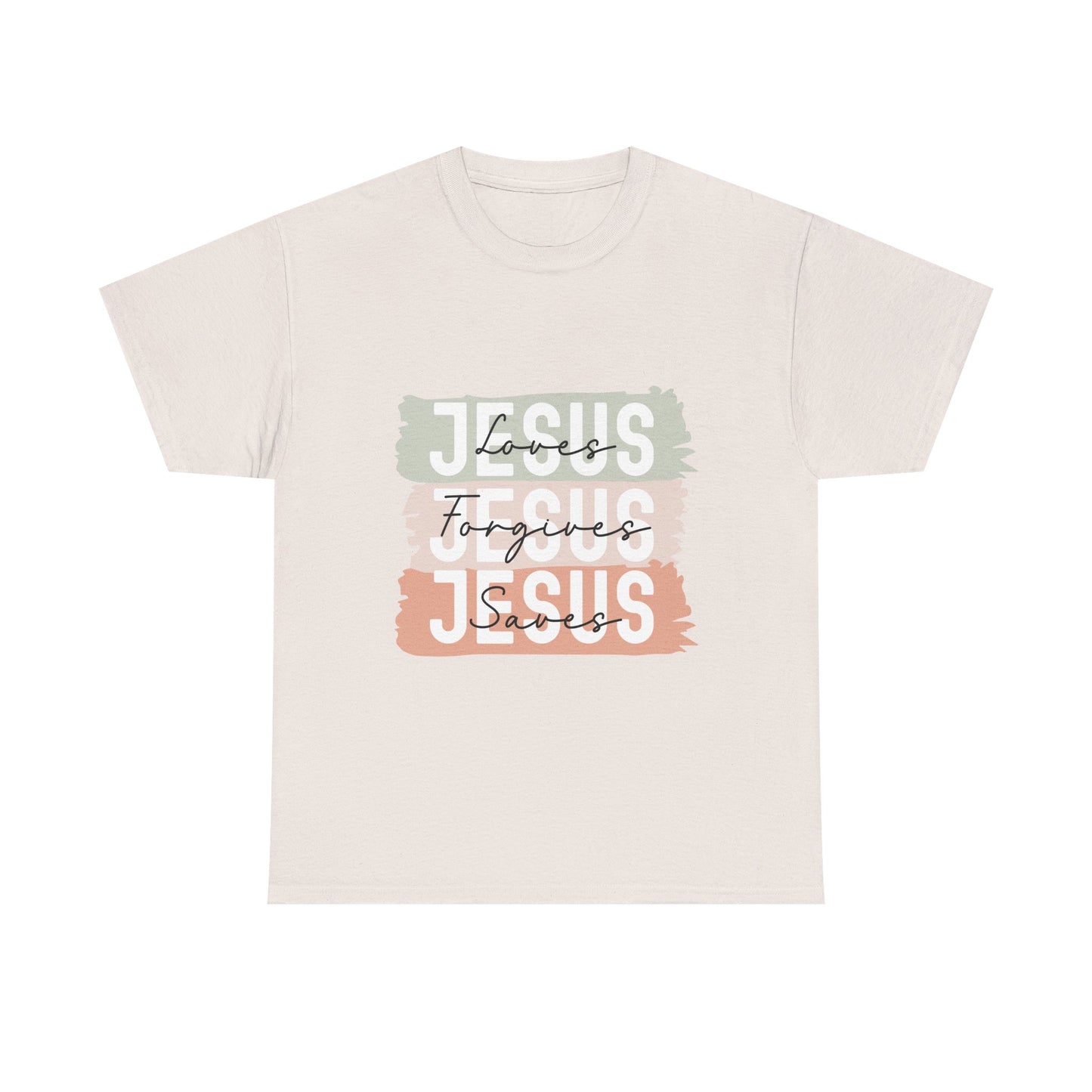 Jesus Loves, Jesus Forgives, Jesus Saves - Faith-Inspired Cotton Tee