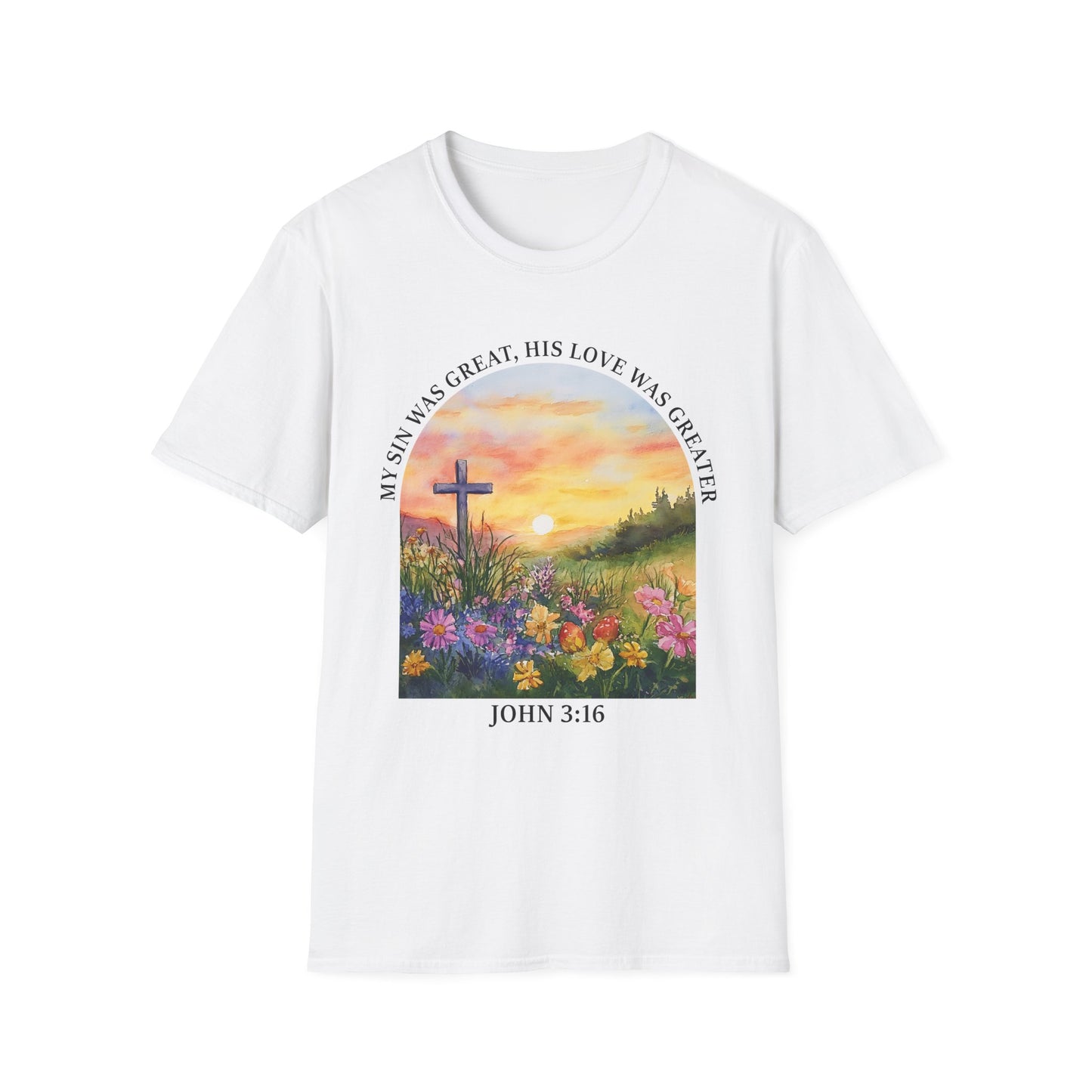 Inspirational Faith T-Shirt - John 3:16 Sunset Design