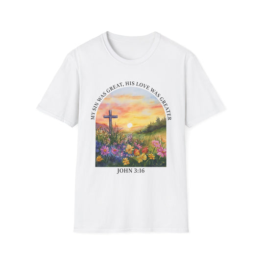 Inspirational Faith T-Shirt - John 3:16 Sunset Design