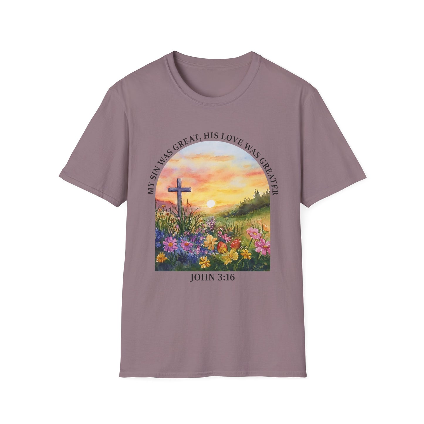 Inspirational Faith T-Shirt - John 3:16 Sunset Design
