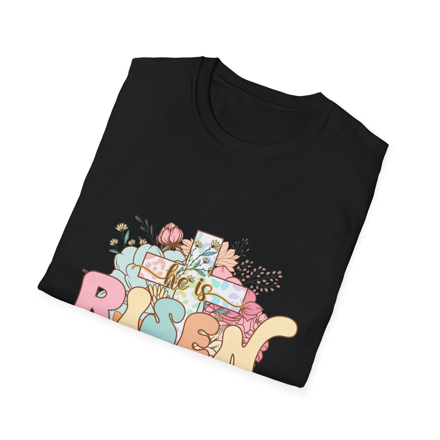 Risen Cross Unisex Softstyle T-Shirt - Inspirational Graphic Tee for Faith and Everyday Wear