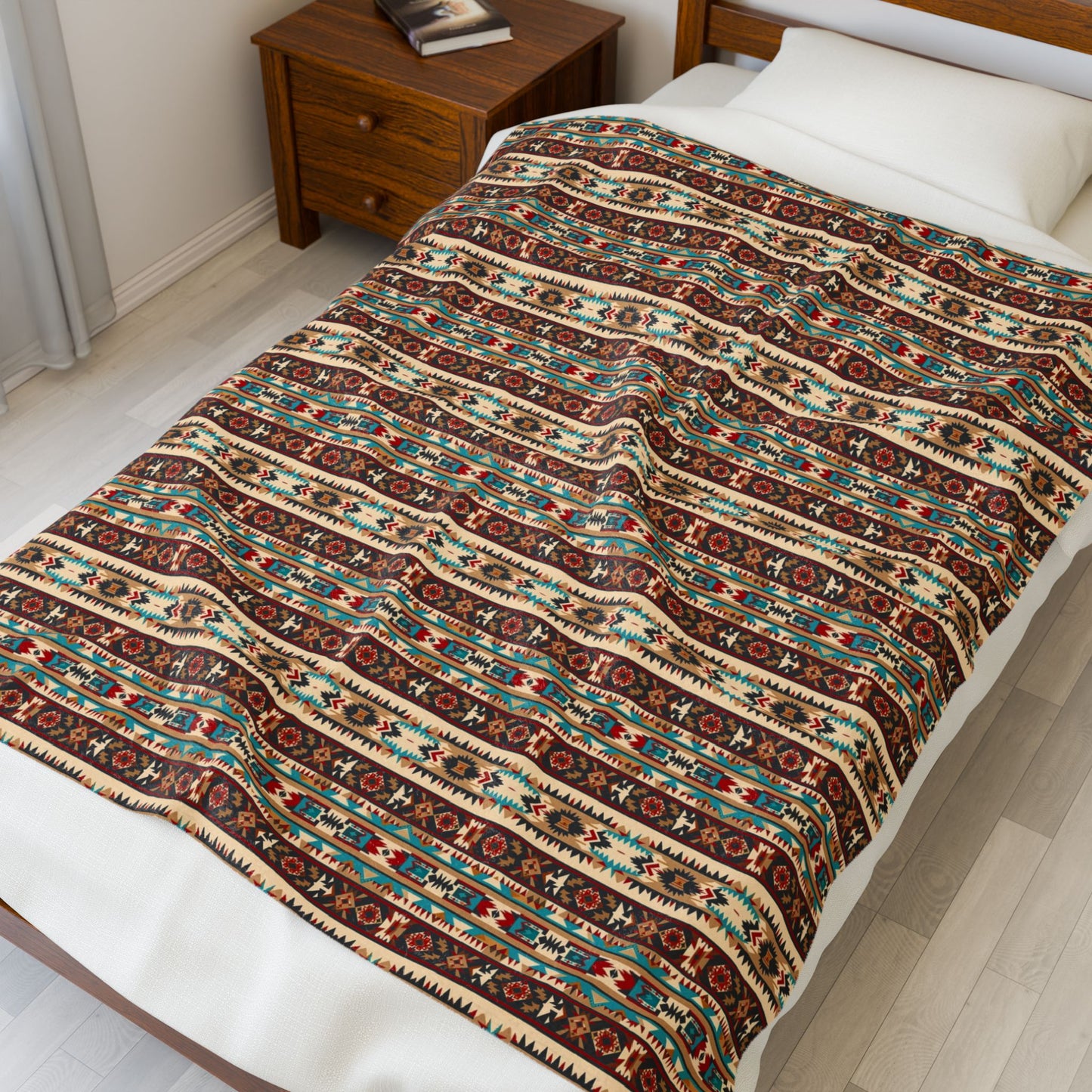 Cozy Velveteen Plush Blanket with Tribal Pattern - Perfect for Home Decor and Gift Giving