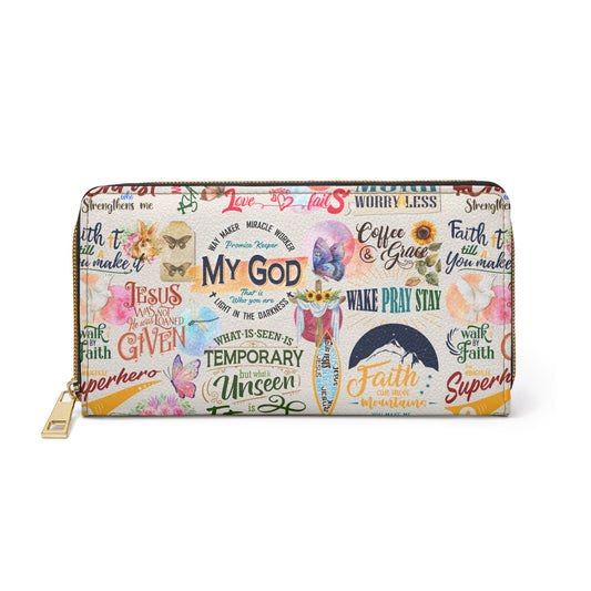 Inspirational Bible Quote Collage Zipper Wallet - For Faith & Encouragement