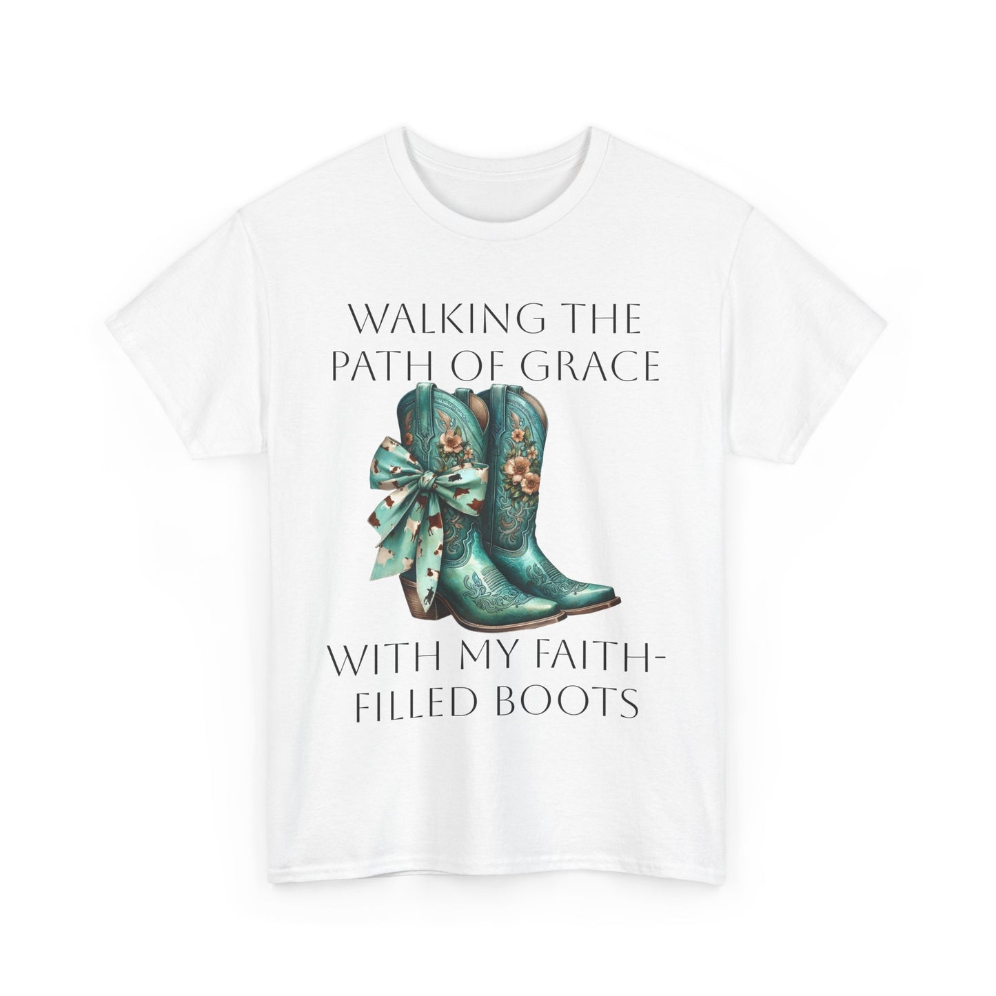 Walking the Path of Grace Tee - Unisex Heavy Cotton Shirt with Faith-Filled Boots Design