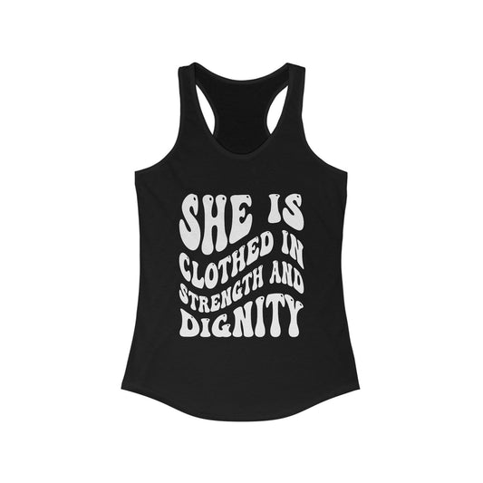 Empowering Women's Racerback Tank - She is Clothed in Strength and Dignity