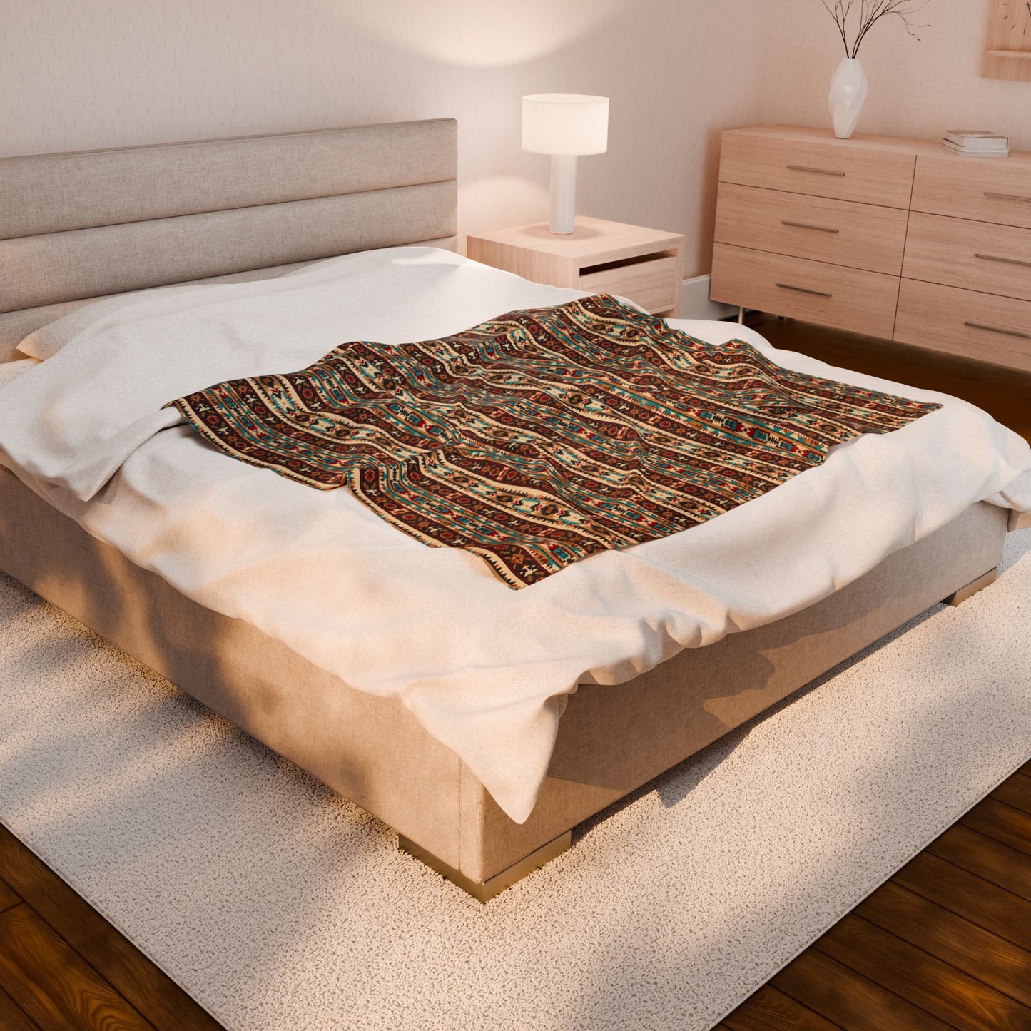 Cozy Velveteen Plush Blanket with Tribal Pattern - Perfect for Home Decor and Gift Giving