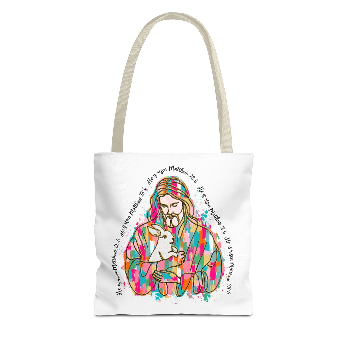 Matthew 25:40 Design - Rainbow Jesus, Easter Watercolor Inspirational Tote Bag