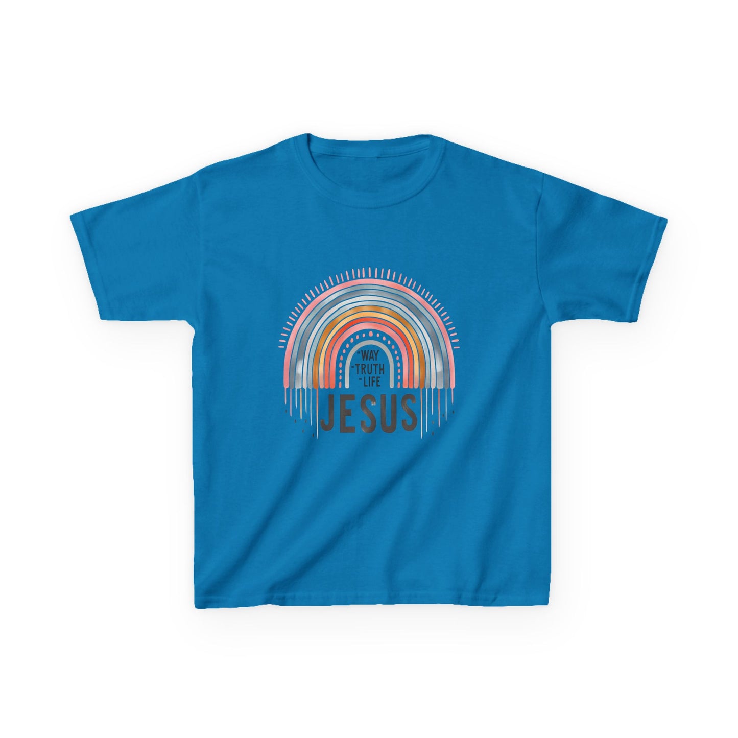 Kids Rainbow Jesus Tee - Heavy Cotton Shirt for Faith-Inspired Youth