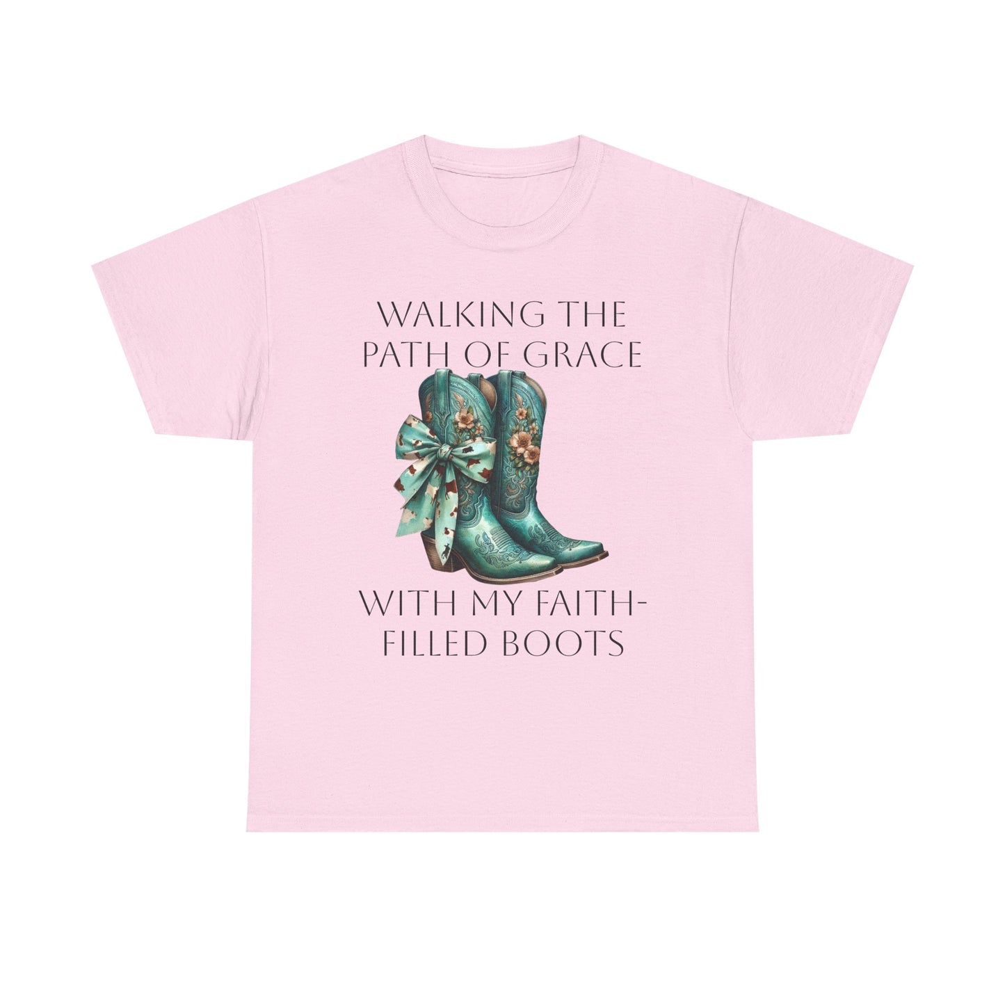 Walking the Path of Grace Tee - Unisex Heavy Cotton Shirt with Faith-Filled Boots Design