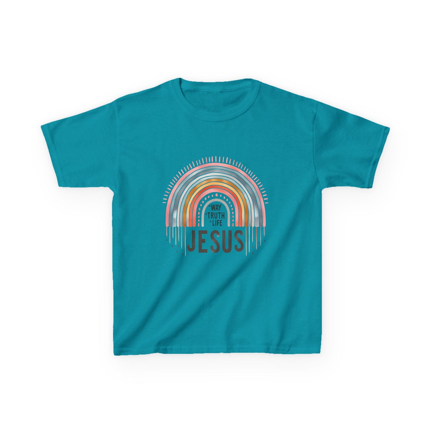 Kids Rainbow Jesus Tee - Heavy Cotton Shirt for Faith-Inspired Youth