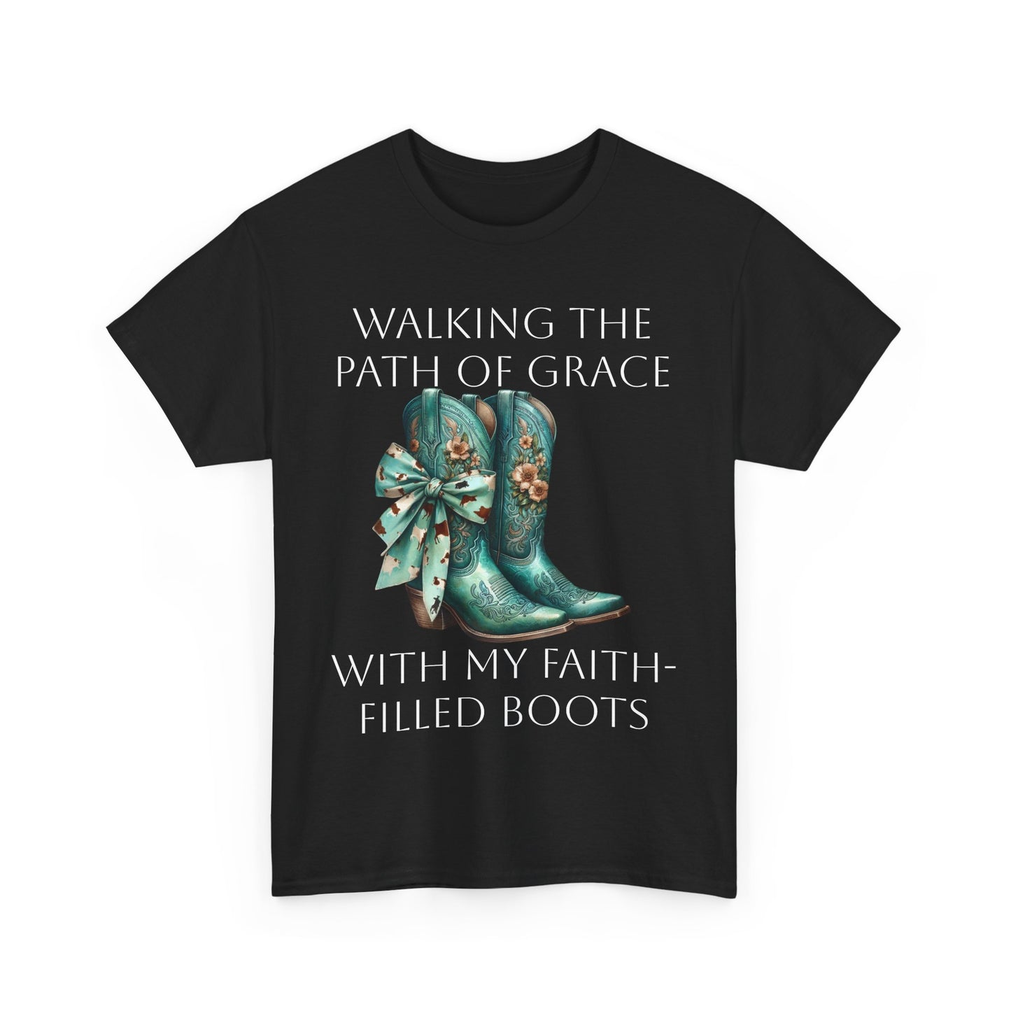 Walking the Path of Grace Tee - Unisex Heavy Cotton Shirt with Faith-Filled Boots Design