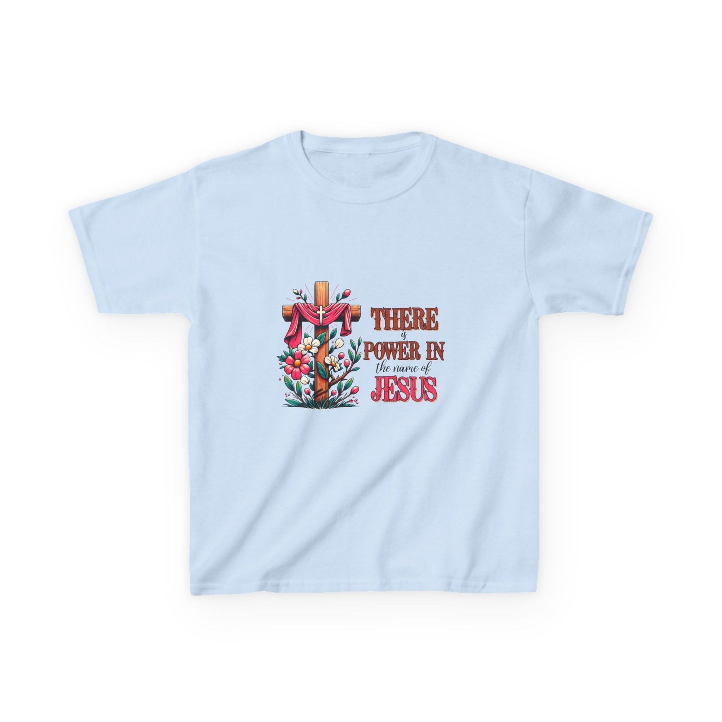 Kids Christian Tee - 'There is Power in Jesus' Inspirational Heavy Cotton T-Shirt