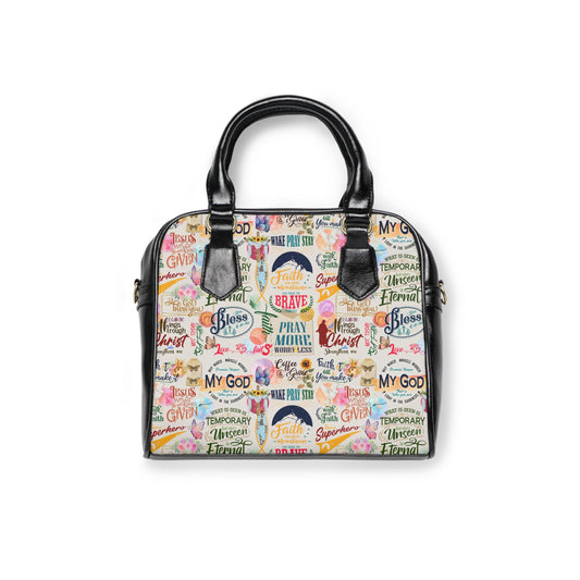 Inspirational Bible Quote Collage Shoulder Handbag - Faith & Positivity Motif