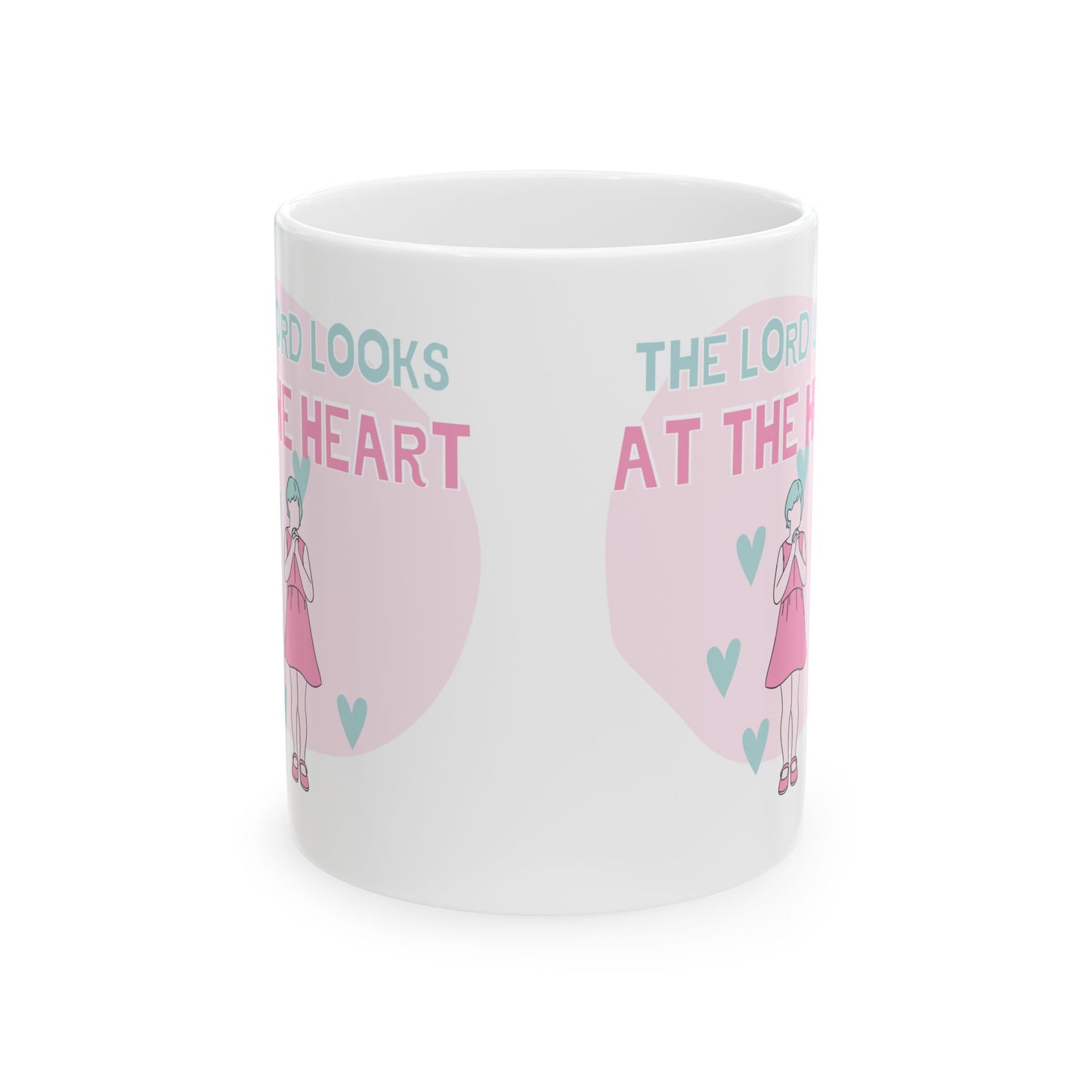Inspirational Ceramic Mug - "The Lord Looks at the Heart" - Perfect Gift for Coffee Lovers and Prayer Enthusiasts