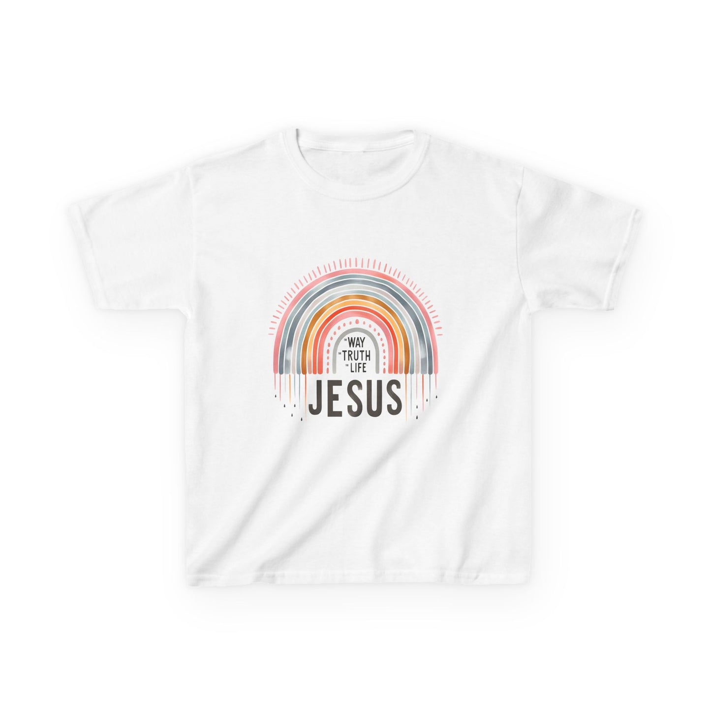 Kids Rainbow Jesus Tee - Heavy Cotton Shirt for Faith-Inspired Youth