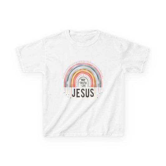 Kids Rainbow Jesus Tee - Heavy Cotton Shirt for Faith-Inspired Youth