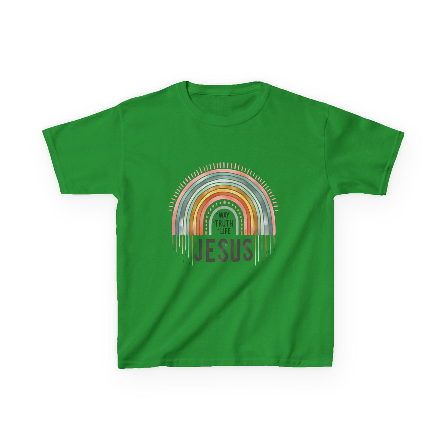 Kids Rainbow Jesus Tee - Heavy Cotton Shirt for Faith-Inspired Youth