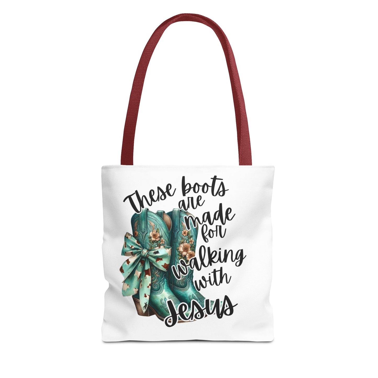 Inspirational Christian Tote Bag - "These Boots Are Made for Walking with Jesus"