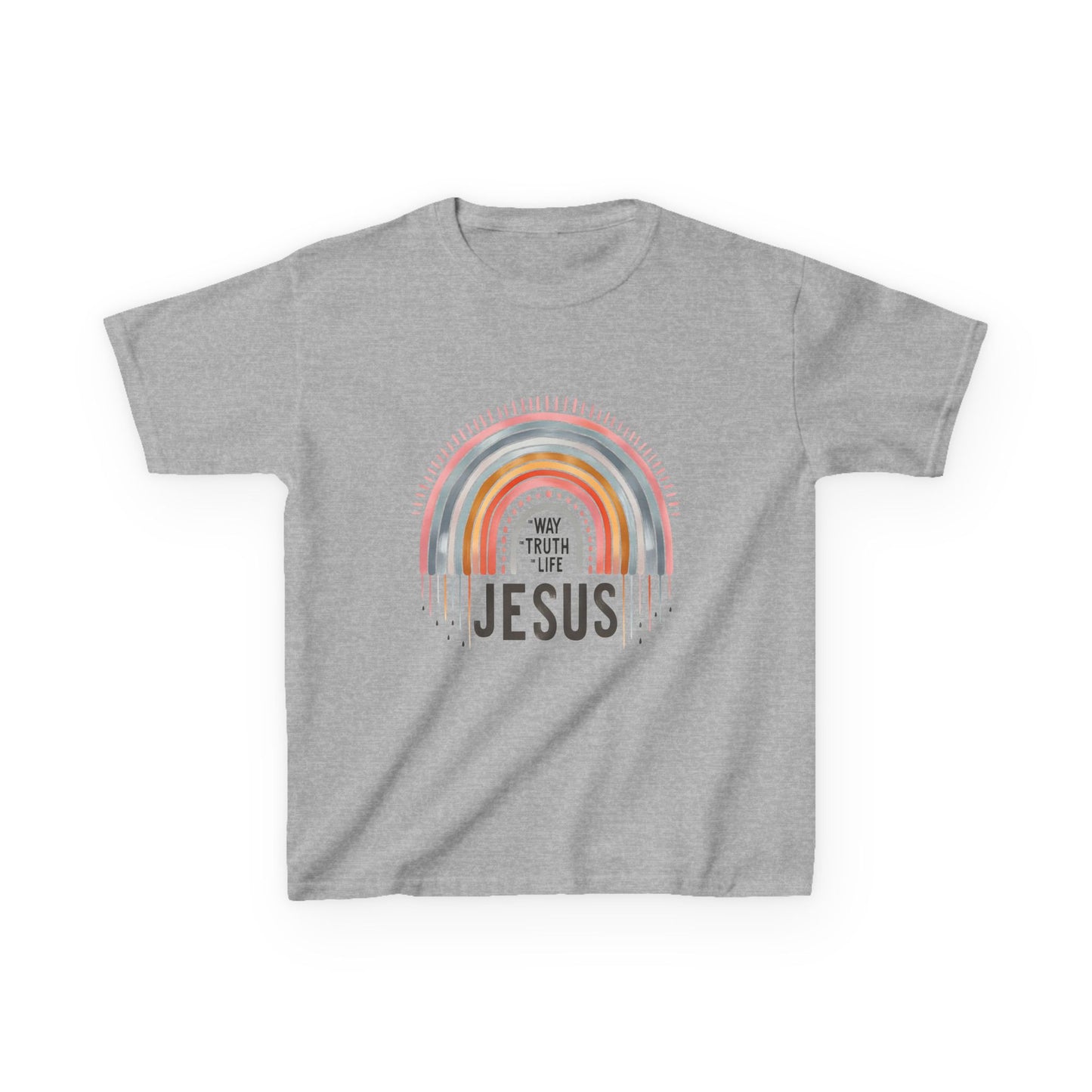 Kids Rainbow Jesus Tee - Heavy Cotton Shirt for Faith-Inspired Youth