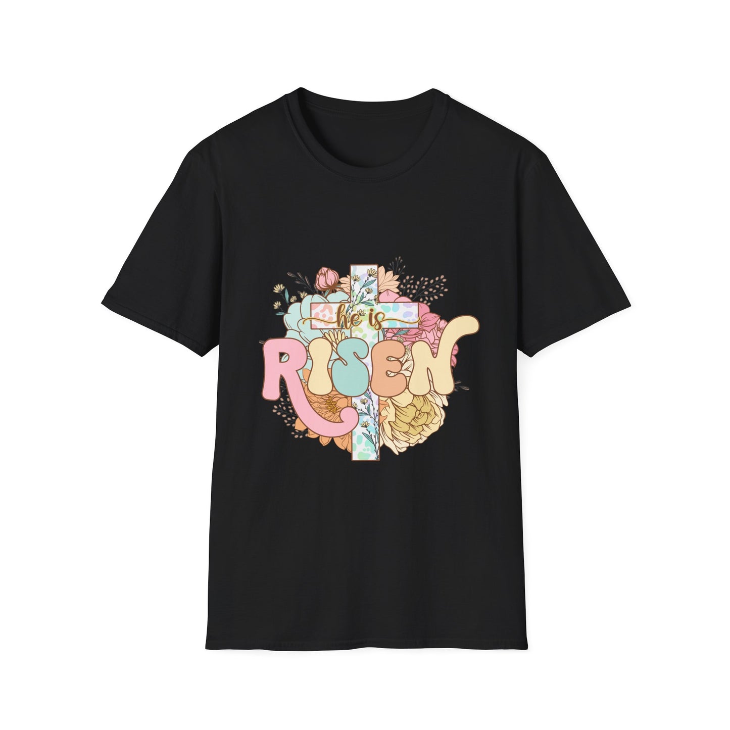 Risen Cross Unisex Softstyle T-Shirt - Inspirational Graphic Tee for Faith and Everyday Wear