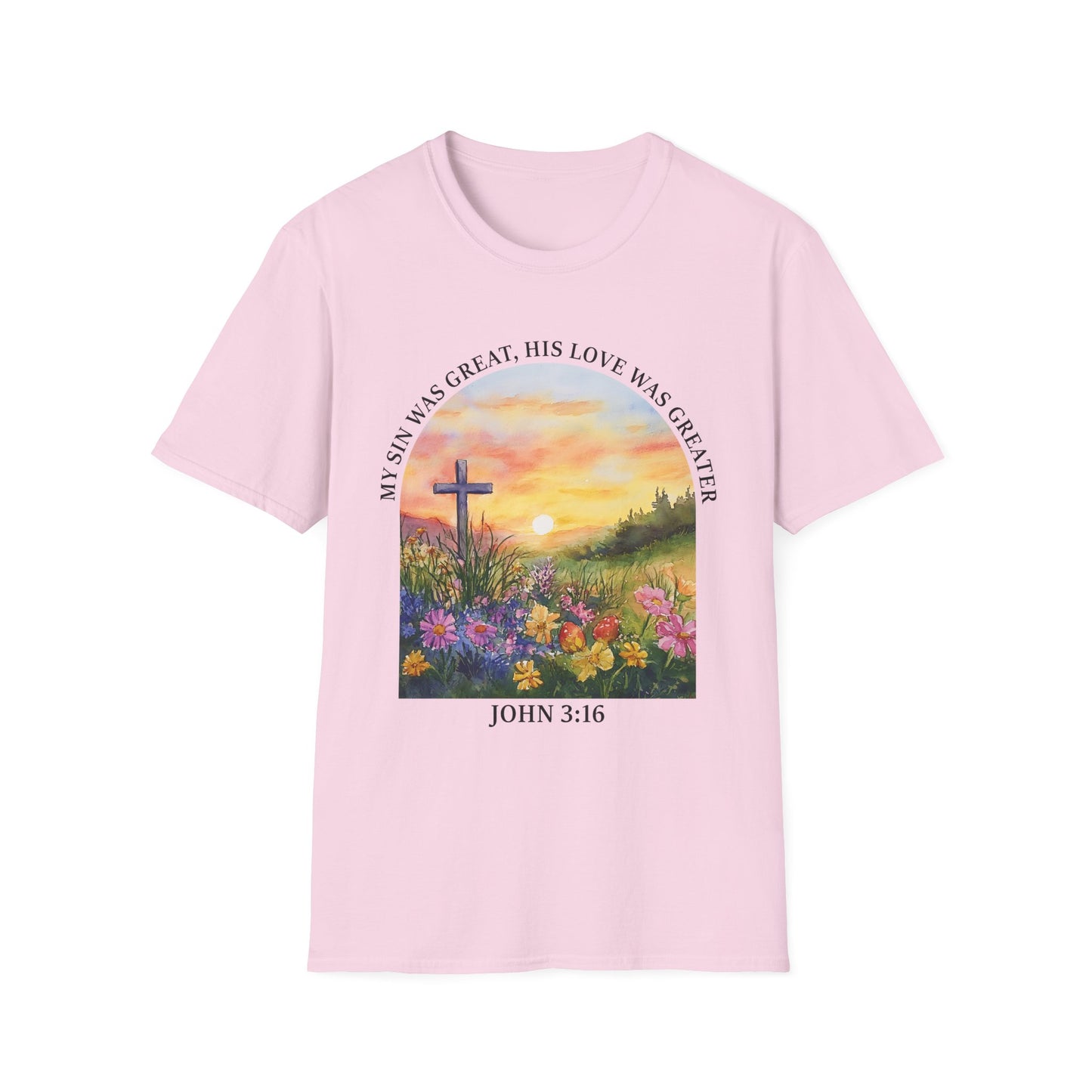 Inspirational Faith T-Shirt - John 3:16 Sunset Design