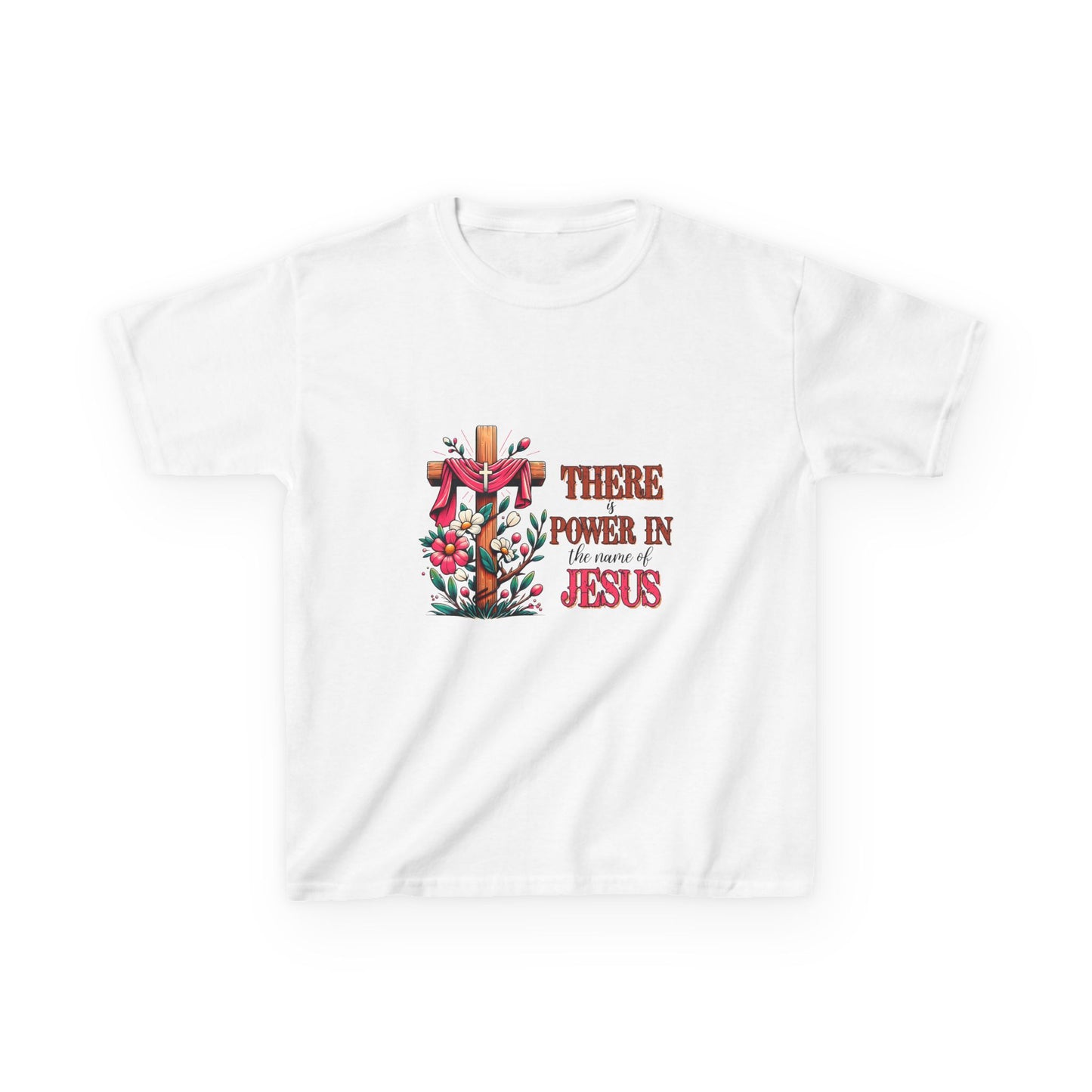 Kids Christian Tee - 'There is Power in Jesus' Inspirational Heavy Cotton T-Shirt