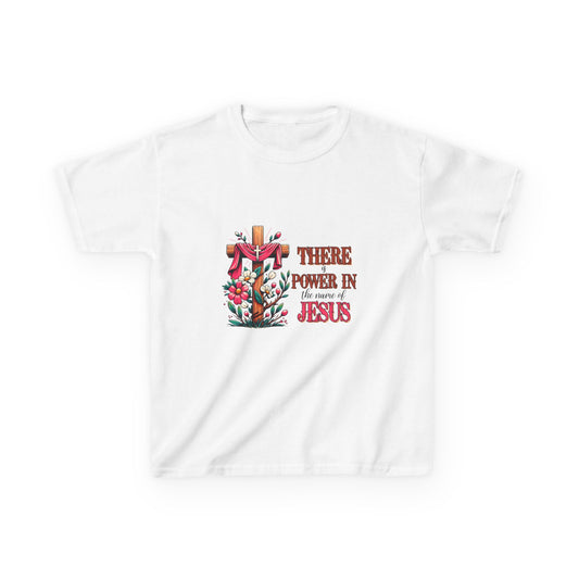 Kids Christian Tee - 'There is Power in Jesus' Inspirational Heavy Cotton T-Shirt