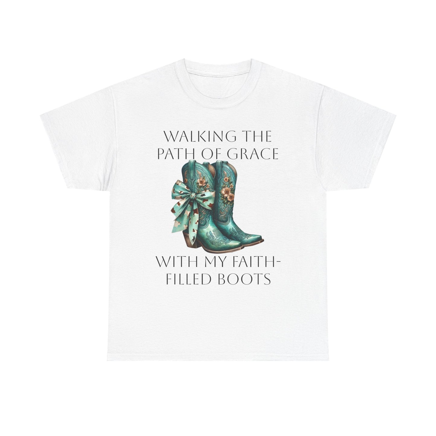 Walking the Path of Grace Tee - Unisex Heavy Cotton Shirt with Faith-Filled Boots Design